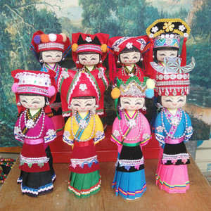 中国风特色少数民族娃娃手工木偶布卡通工艺品摆件玩具云南民族娃