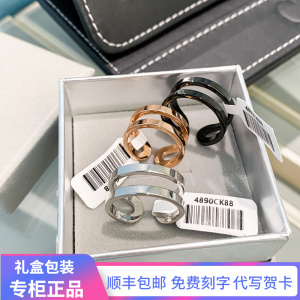 正品ck戒指双层小众食指素圈简约个性情侣款陈立安同款黑色指环潮