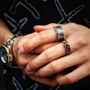 专柜正品ck小众特色复古做旧明星款点金飞鸟高桥羽毛男士戒指指环