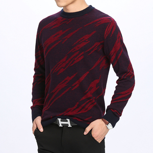 新款发财羊男装羊毛衫 2017冬季新款拼接圆领男款毛衣