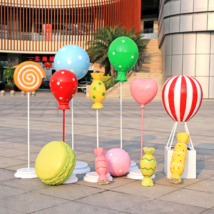 仿真热气球棒棒糖玻璃钢甜甜圈雕塑商场美陈布置装饰糖果爱心摆件