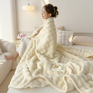 A类牛奶绒毛毯冬季兔兔珊瑚绒办公室披肩小毯子午睡毯用沙发盖毯