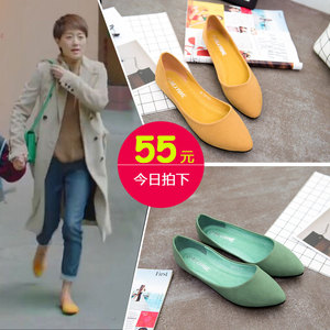 夏季我的前半生马伊琍罗子君同款磨砂尖头浅口单鞋女孕妇平底鞋子