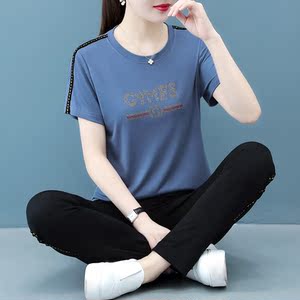 京东唯品会品牌特卖运动服套装女夏季2021年新款时尚夏天短袖长裤