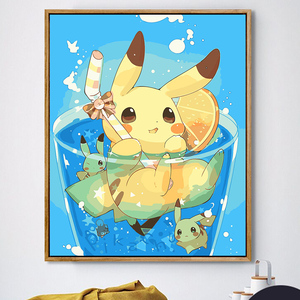 数字油画diy填充手工油彩画儿童卡通动漫卧室装饰画丙烯画皮卡丘