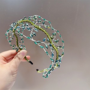 轻奢绿色水晶串珠网状编织发箍高级感网红韩版设计感手工仙气发饰