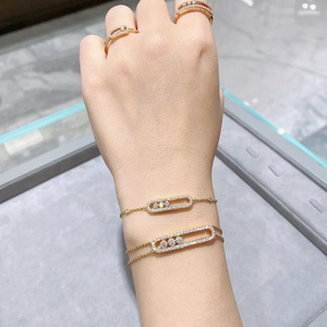 18k玫瑰金messika梅西卡钻石手链女小号单钻三钻白金滑动欧美满钻