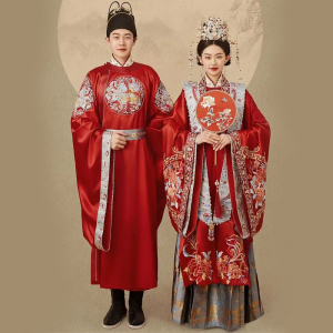 出租明制汉服婚服中式婚纱新娘嫁衣凤冠霞帔全套租赁拖尾重工刺绣