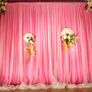 婚庆背景纱幔中式婚礼堂幔头酒店网纱吊顶舞台打底布布幔场景布置