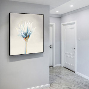 北欧风格玄关装饰画正方形白色花卉单幅油画挂画走廊过道轻奢壁画
