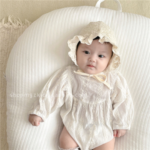 韩版婴儿帽子春秋季纯棉帽可爱公主蕾丝包头帽ins韩国宝宝护耳帽