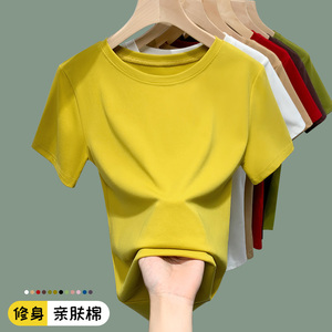 修身T恤女圆领基础款简单大方气质黄黑皮短袖上衣女夏季2024新款