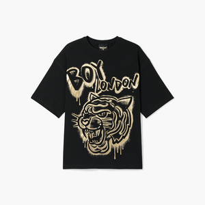 代购boy春秋潮男女情侣款纯棉老虎头印花经典烫金宽松圆领短袖t恤