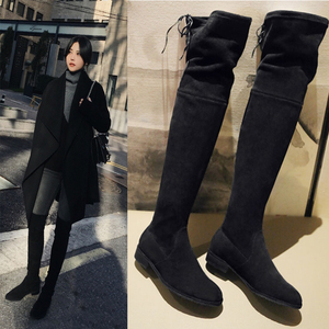 长靴女过膝平底2018新款秋冬季黑色长筒靴韩版学生弹力高筒过