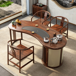 茶台实木茶桌家用阳台茶桌椅组合办公室功夫茶桌新中式禅意乌金木