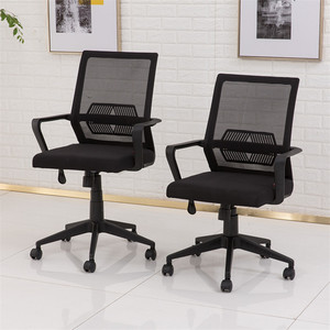 培训室会议椅黑色网布椅透气升降久坐椅固定扶手转椅办公职员椅