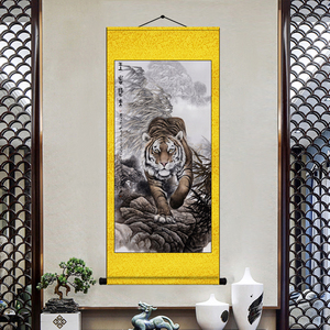 上山虎下山虎王者归来老虎画卧虎图风水霸气镇宅生肖老虎装饰挂画