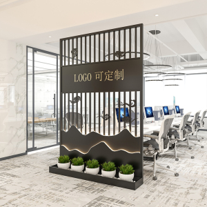 现代铁艺办公室屏风隔断遮挡公司进门玄关座屏前台挡板形象背景墙