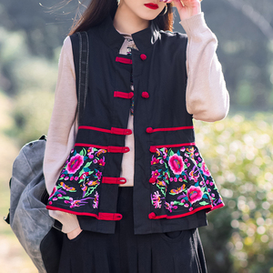 马甲女2022春秋新款民族风棉麻刺绣短款文艺范百搭复古中国风马夹