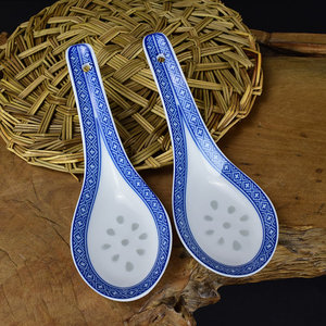 老式陶瓷汤勺小号 10只 家用中国风喝汤景德镇青花瓷调羹甜品粥勺