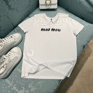 miumiu/缪缪22ss夏季薄款短袖女娃娃领印花字母百搭甜美风短款t恤