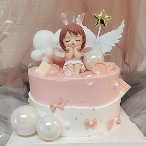 安妮公主宝贝蛋糕摆件2023年宝宝小天使女孩周岁生日烘焙装饰插件