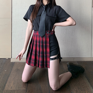 暗黑系甜辣妹酷飒风格御拽姐穿搭不良jk制服连衣裙子套装女夏工装