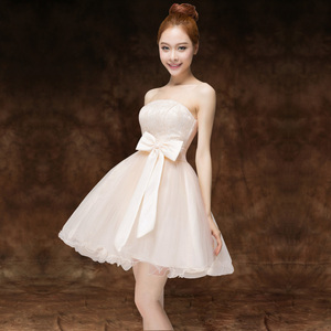 网纱伴娘服抹胸小礼服裙短款婚纱姐妹团纱裙韩版简约加大码蝴蝶结