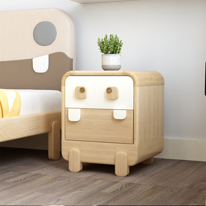 儿童房床头柜卡通可爱有创意环保白蜡木实木收纳柜储物柜小柜子
