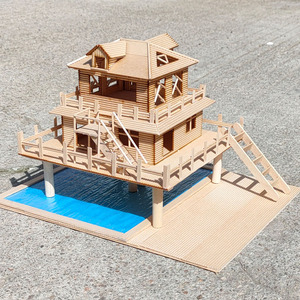 雪糕棒牙签手工拼装diy房子冰棍棒模型材料沙盘套装傣族式吊脚楼