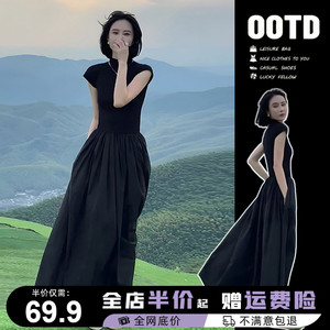 赫本御姐风黑色连衣裙子女2024夏季新款法式气质女神范高级感长裙