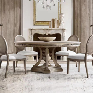 美式实木圆餐桌椅子组合小户型法式复古家用旋转简约轻奢休闲定制