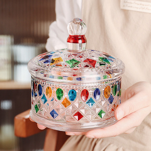 彩色水晶玻璃罐咖啡方糖罐带盖零食收纳糖果罐子储存罐糖缸糖果盒