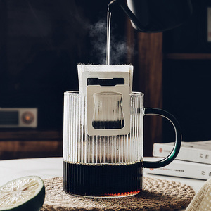 日式条纹玻璃杯挂耳咖啡专用杯子家用创意网红咖啡杯手冲杯萃取杯