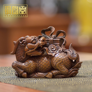 铜韵堂紫铜麒麟吐书摆件家居装饰品礼品客厅办公桌酒柜紫铜工艺品