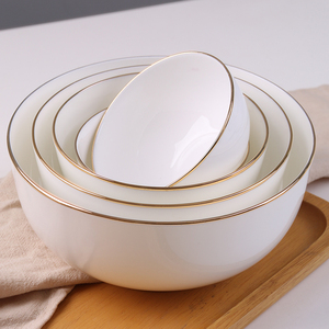景德镇中式家用吃饭碗米饭碗面碗纯白创意陶瓷碗金边汤碗泡面碗