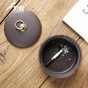 圆形大号烟灰缸柴烧老板办公室简约复古烟缸家用窑变防飞灰包邮