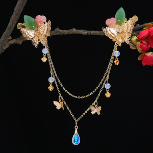 手工古风朱砂泪汉服流苏发夹女蝴蝶步摇边夹超仙古装对夹额饰发饰