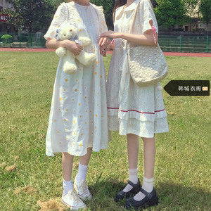 闺蜜装裙子森系学生超仙一长一短温柔风仙女裙可爱小雏菊连衣裙夏