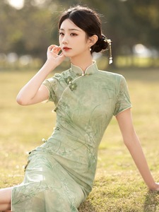 Daisy Aurora花容浅映气质温婉优雅旗袍2024年春夏新女中式连衣裙