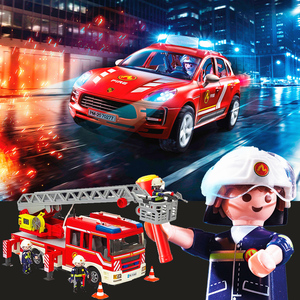 德国playmobil摩比世界玩具消防车警察保时捷警车声光版 男孩礼物
