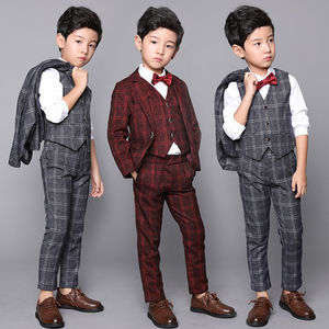儿童西装套装马甲三件套英伦风男童小西服花童礼服小孩韩版潮帅气