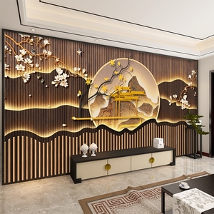 3d古典新中式风格装修墙纸现代大气山水画装饰客厅背景墙茶室壁纸
