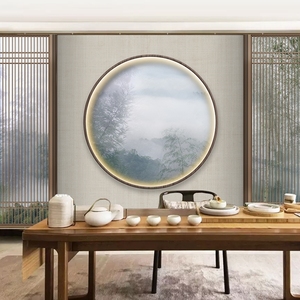 3d新中式风格装修墙纸云雾意境竹林背景墙面装饰壁画茶室餐厅壁纸