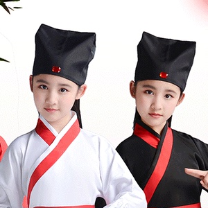 儿童国学汉服帽子成人古装平檐帽古代书生儒生头巾帽书童包头帽