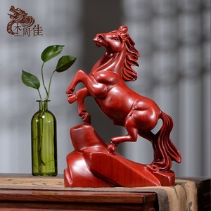 红檀木雕马摆件马到成功实木质红马办公桌面风水招财红木工艺品
