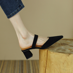 独家天使包头半拖女2022年新款浅口尖头显瘦百搭可外穿一脚蹬凉拖