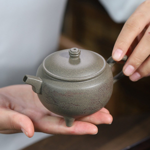 紫砂壶宜兴半手工原矿青段泥三足玉鼎170ml中式手绘功夫茶壶茶具