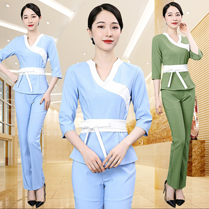 足浴推拿足疗技师服美容师服装长袖桑拿按摩女技师工作服长裤套装