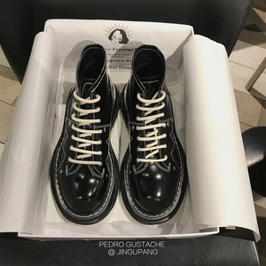 阿诗曼麦昆马丁靴女2021冬季新款英伦风真皮厚底帅气机车加绒短靴